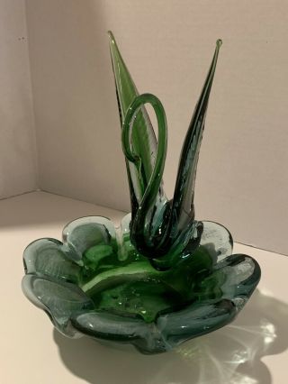 Glass Swan On Lily Pad Murano Rare,  Slag Glass Vintage /antique Green