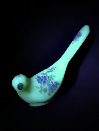 Hand Painted & Signed Custard Satin Glass Fenton Dove Bird With White Flowers