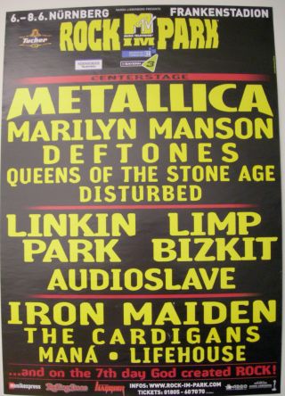 Metallica Linkin Park Iron Maiden Festival Concert Tour Poster 00 Rock Im Park