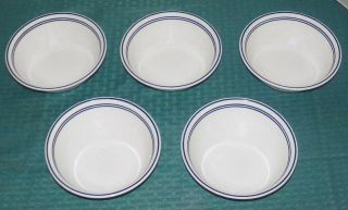 5 Corelle Usa Classic Cafe Blue 6 1/4 " Soup Cereal Bowls With 3 Blue Rings - Vgd