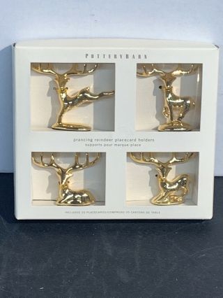 Pottery Barn Prancing Reindeer Placecard Set Of 4 Holders With Cards