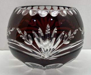 Vintage Bohemian Hand Cut Deep Red Lead Crystal Vase Candy Dish Bowl