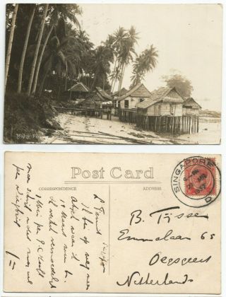 Malaya Singapore 1932 Malay Fishing Village Singapore Rppc Sent To Nl At 6c Rate