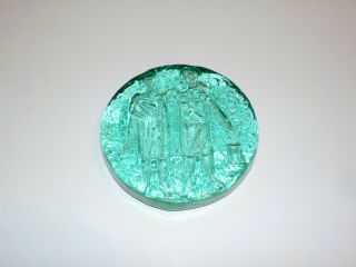 Vintage Mid Century Blenko Gemini Green Aqua Art Glass 4 " Paperweight Medallion