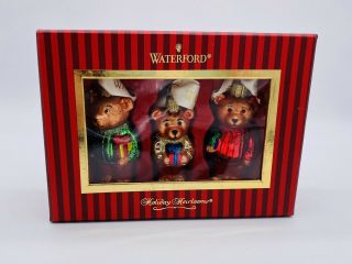 Waterford Heirloom Teddy Bear Hand Blown Glass Christmas Ornaments Set Of Three
