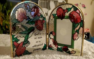 Joan Baker Designs Stained Glass 2x3.  5 Photo Frame Humming Bird & Flowers Arches
