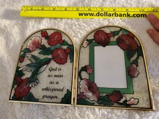 JOAN BAKER Designs STAINED GLASS 2x3.  5 Photo Frame Humming Bird & Flowers Arches 3
