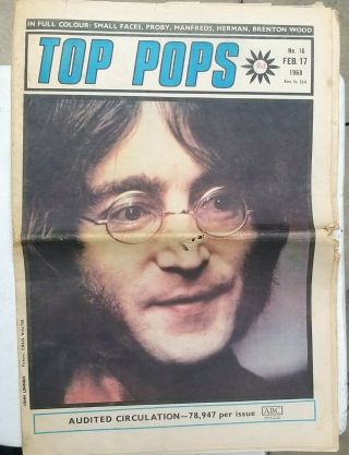Top Pops Newspaper John Lennon Small Faces Brenton Wood Pj Proby Pp Arnold 1968