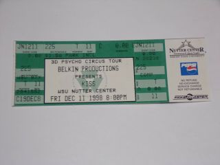Kiss Band Full Ticket Stub Dec 11 1998 Psycho Circus Concert Tour Fairborn Ohio