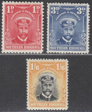 Southern Rhodesia 1924 Kgv Admiral 1d,  3d,  1sh6d Cat £35