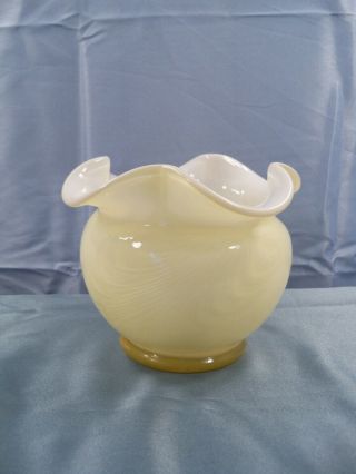 Large Fenton Candleglow Light Yellow Cased Glass Rose Bowl Vase Drapery Design