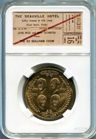 1964 Usa Visit Beatles Coin In A Ed Sullivan 2nd Show Presentation Ticket Case