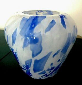 Murano Style Art Glass Vase Cobalt Blue & White Swirl 7 " H