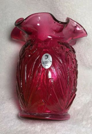 Fenton Cranberry Glass Daffodil Pattern 5 1/4 Inches Tall