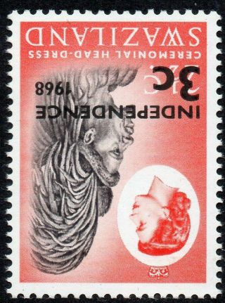1968 Swaziland Sg 146w 3c On 2½c Black And Vermilion Watermark Inverted