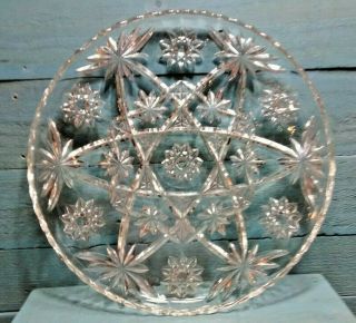 Vintage Crystal Clear Cut Glass Round Serving Platter Star Of David