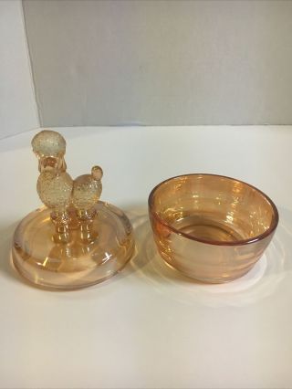 Vintage Jeanette Glass Poodle Powder Jar with Lid Amber Depression Glass 3