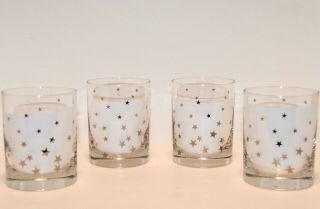 Set Of 4 Vintage Culver Double Old Fashioned Cocktail Glasses Tumblers Stars Usa