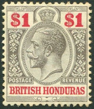 British Honduras - 1913 - 21 $1 Black & Carmine Sg 108 Perf Toning On Reverse Amm