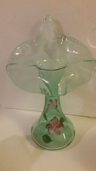 Vintage Fenton Green Tulip Hand Painted Vase Jack In Pulpit