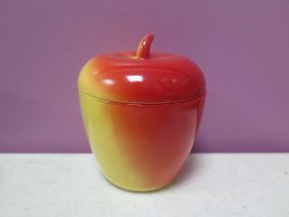 Hazel Atlas Apple Shaped Jar Milk Glass Red Yellow Fruit Jam Or Sugar Great