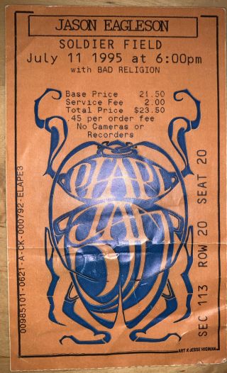 1995 PEARL JAM Soldier Field Chicago Concert ticket stub grateful dead stage 711 3