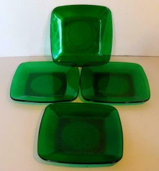 Four - Vintage Anchor Hocking Charm Forest Green Glass 8 1/2 " Luncheon Plates