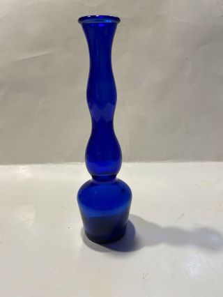 Cobalt Blue Glass Bud Vase 8 Inch Vintage Unique Wavy Shaped