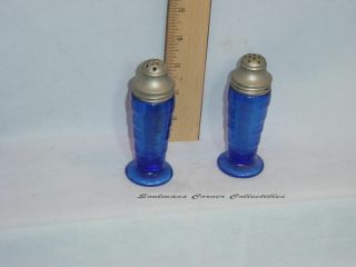 Vintage Pair Hazel Atlas Salt Pepper Shakers Cobalt Glass Moderntone