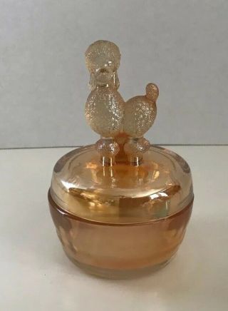 Vintage Jeannette Marigold Glass Poodle Candy Trinket Dish Jar W/lid