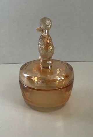 Vintage Jeannette Marigold Glass Poodle Candy Trinket Dish Jar W/Lid 2