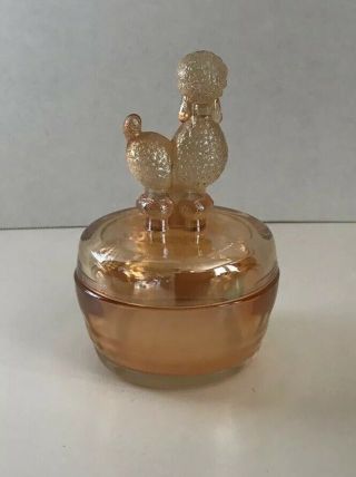 Vintage Jeannette Marigold Glass Poodle Candy Trinket Dish Jar W/Lid 3