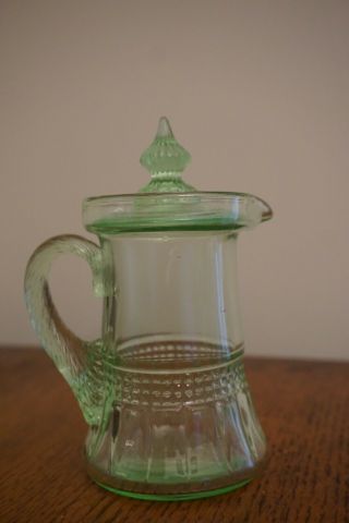Green Depression Cambridge Glass Co.  In The 1920 Weatherford.  Syrup