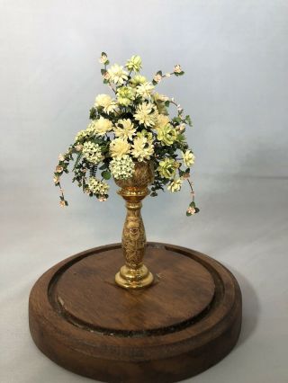 Dollhouse Miniature 1:12 Scale Handmade Flower Bouquet Arrangement In Gold Vase
