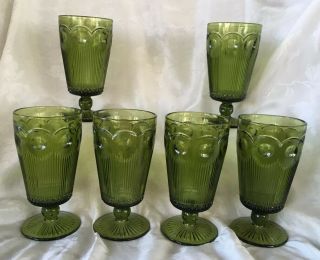 Set Of 6 Vintage Bartlett Collins Manhattan Green Glass Iced Tea Footed Tumblers