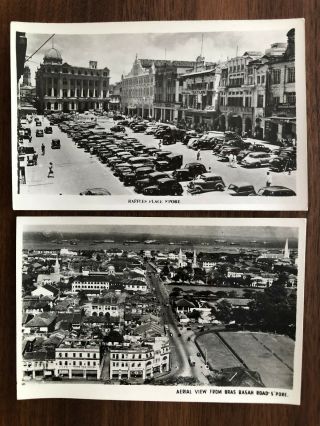 2 X Singapore Old Postcard Raffles Place Aerial View From Bras Road Singapore