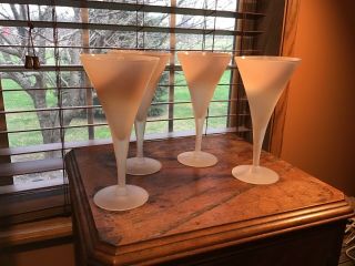 4 Rare Unusual Vintage Pink Blush Satin Frosted Champagne Wine Cocktail Glasses