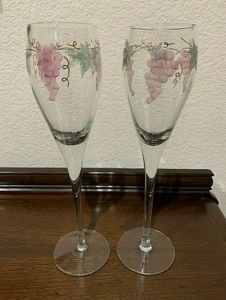 Vintage Crystal Wine Water Goblets Etched Grapes/leaves Gold Trim Set Of 2