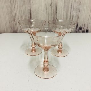 3 Pink Depression Pedestal Wine Sherbert Ice Cream Glasses Vintage Glassware