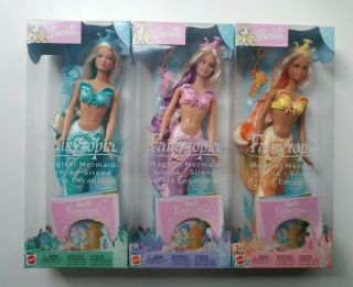 Set Of 3 2003 Fairytopia Magical Mermaid Barbie Barbies Nrfb Christmas Gifts