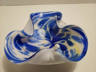 Italian Murano Art Glass Blue And White Cased Glass Bowl