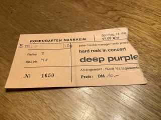 Deep Purple Hard Rock European Tour Ticket Mannheim Germany May 31,  1970