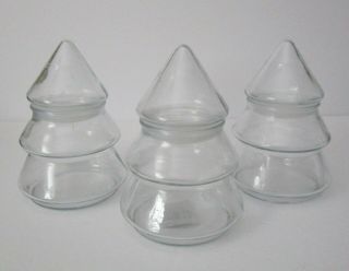 3 Vintage Anchor Hocking Clear Glass Christmas Tree Apothecary Candy Jar 6 1/4 "