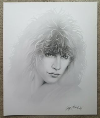 Artist Gary Saderup Jon Bon Jovi 1989 Large 24 X 20 Charcoal Pencil Print Poster