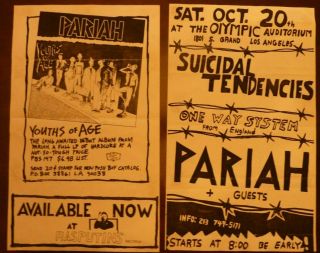 Suicidal Tendencies Hardcore Punk Flyer & Pariah Record Release Flyer
