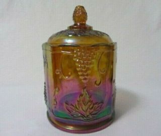 Indiana Glass Harvest Grape Amber Carnival Biscuit Cookie Jar 7 " Canister