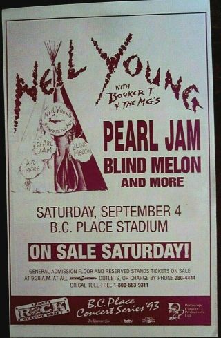 Neil Young Pearl Jam Blind Melon 1993 Org 2 - Sided Concert Handbill Dylan S Trees