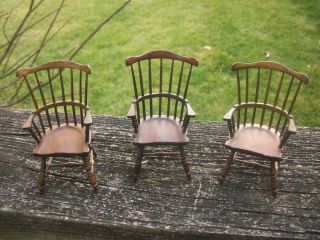 Vintage Artist Made Robert Gray Three Miniature Windsor Chairs Dollhouse Signed