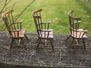 Vintage Artist Made Robert Gray Three Miniature Windsor Chairs Dollhouse Signed 2