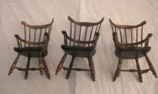 Vintage Artist Made Robert Gray Three Miniature Windsor Chairs Dollhouse Signed 3